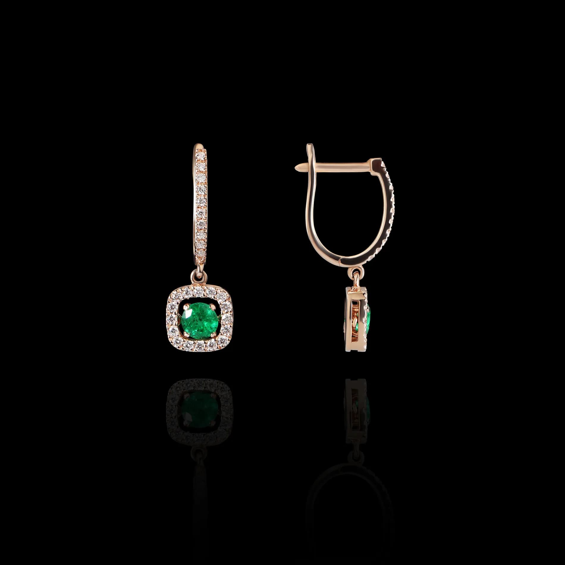 Сережки "Jasmin" зі смарагдами з червоного золота 134-0413
