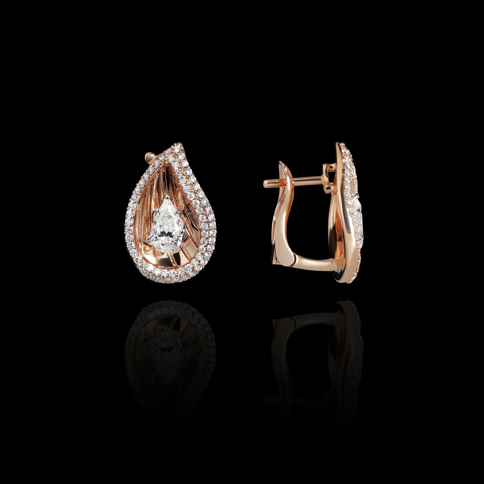 Сережки з діамантами з рожевого золота 18K "Жозефіна fire" E12
