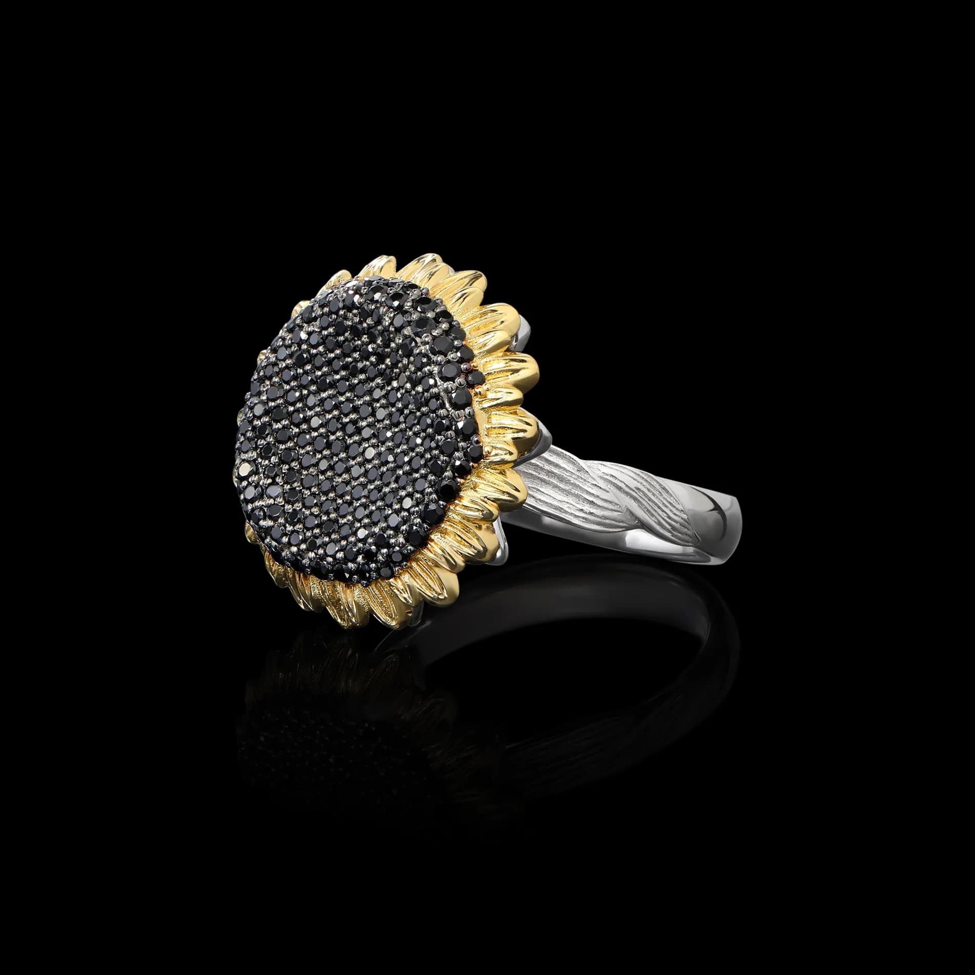 Перстень Сонях з комбінованого золота Соняхи R41 spinel